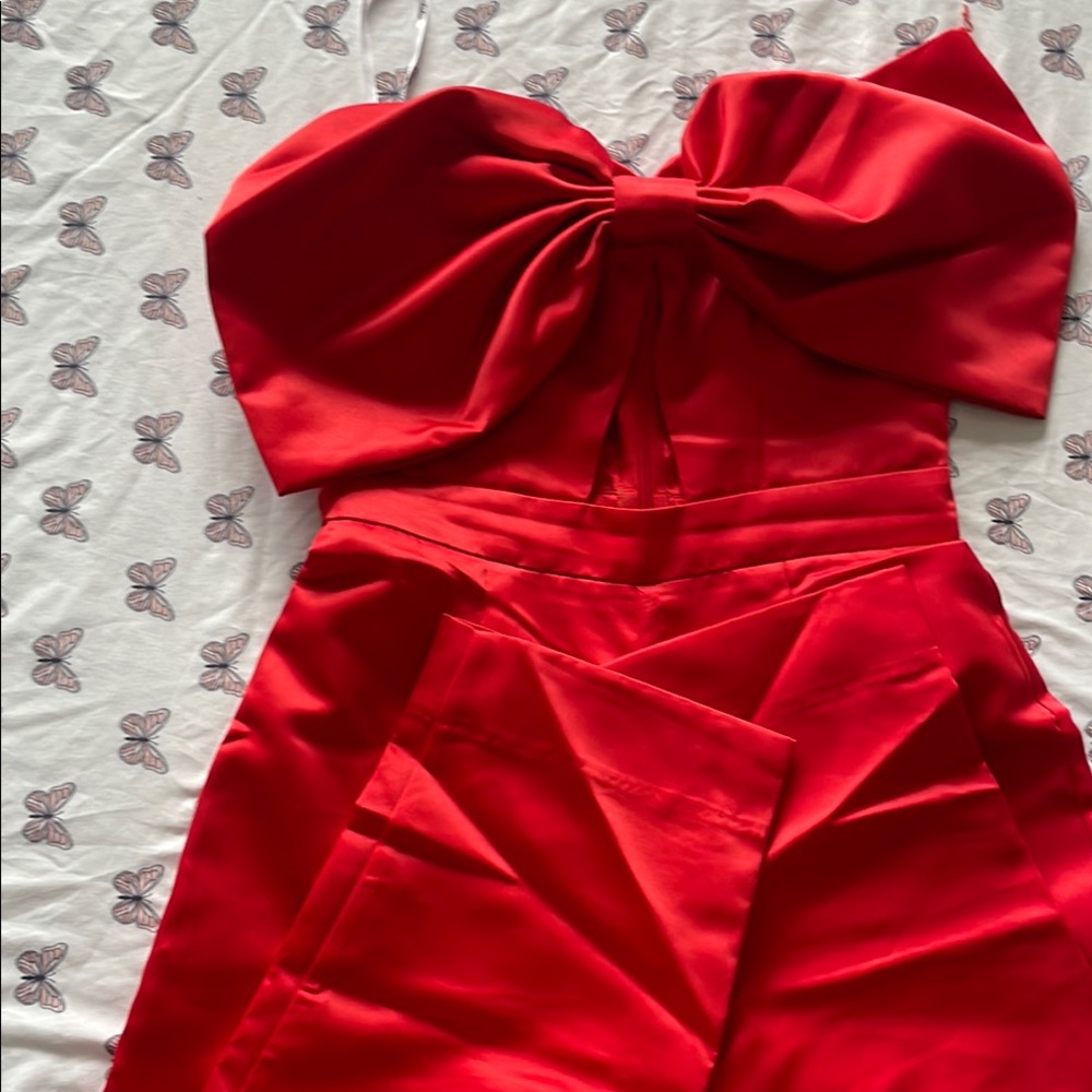 Vibrant Red Strapless Sheath Jumpsuit for Cocktail Events